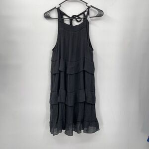 Grace+Karma Medium‎ Tiered Ruffle Mini Dress Womens Black Halter Neck Gauze Boho